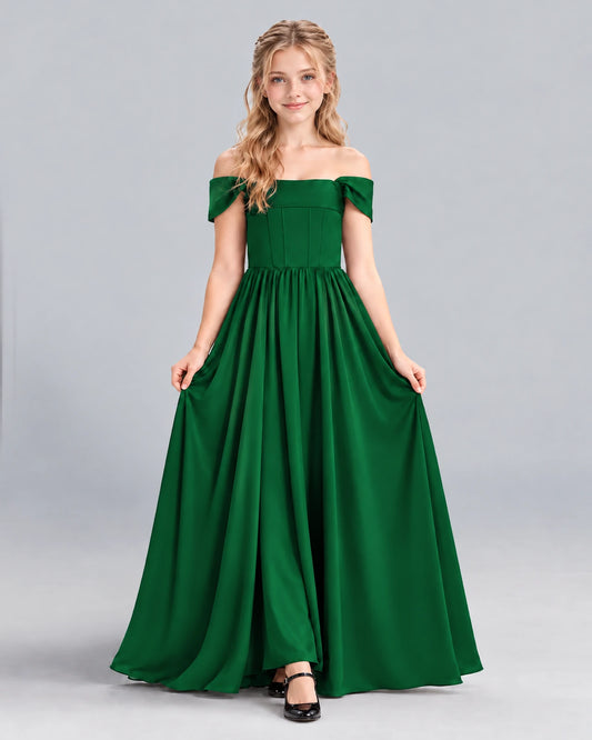 Dark Green A-line Junior Bridesmaid Dress Front