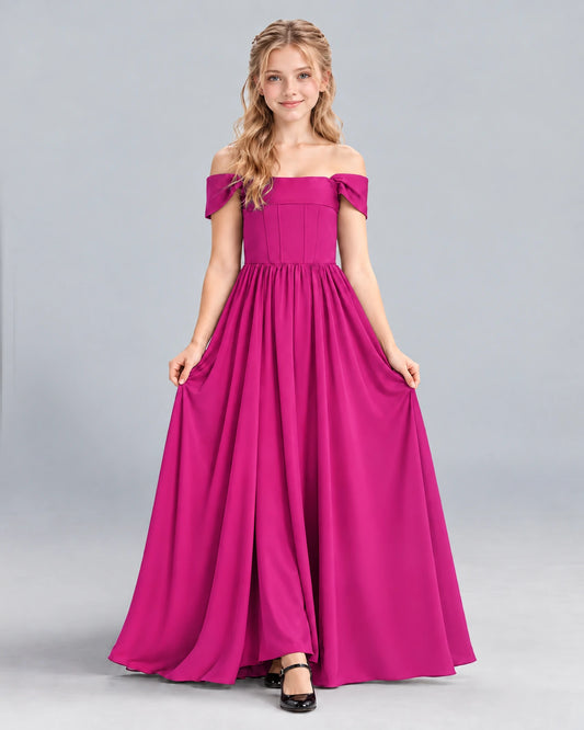Hot Pink A-line Junior Bridesmaid Dress Front