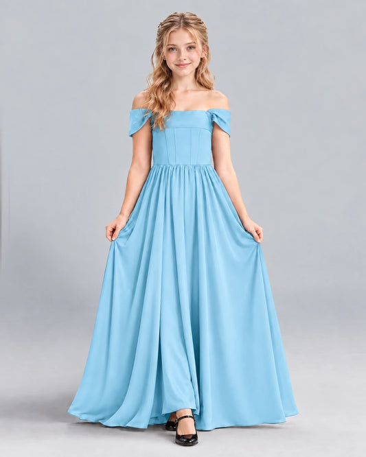 Sky Blue A-line Junior Bridesmaid Dress Front