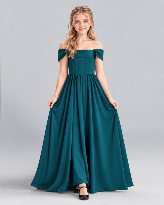 Teal A-line Junior Bridesmaid Dress Front