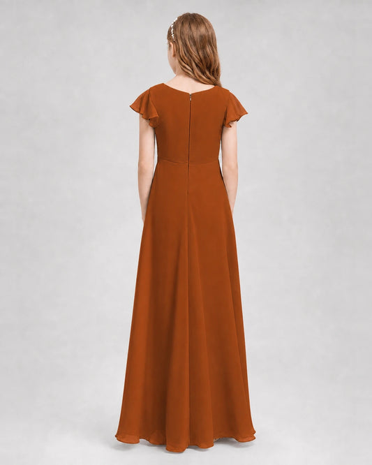 Burnt Orange Chiffon A-Line Junior Bridesmaid Dresses Back View