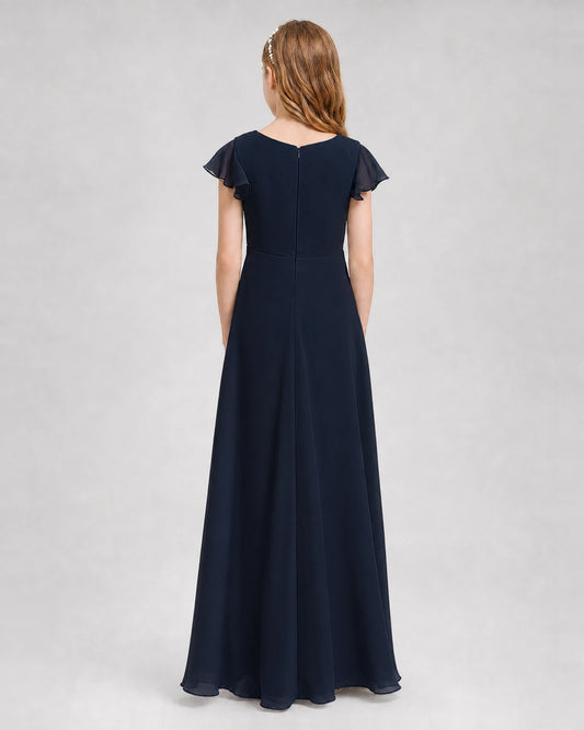 Navy Blue Chiffon A-line Junior Bridesmaid Dresses Back View