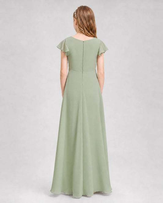 Sage Green Chiffon A-line Junior Bridesmaid Dresses Back View