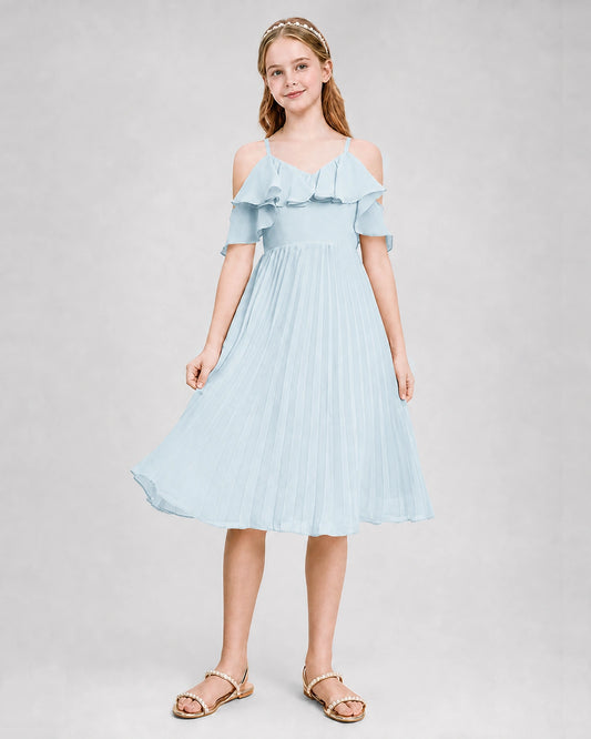 Dideyttawl Cold Shoulder Pleated Chiffon Junior Bridesmaid Dress