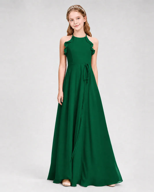 Dark Green Chiffon A-line Junior Bridesmaid Dress Side View