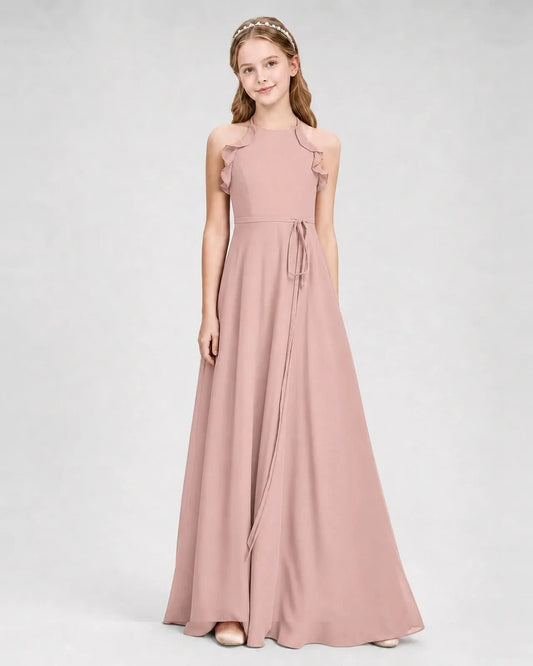 Dusty Rose Chiffon A-line Junior Bridesmaid Dress Side View