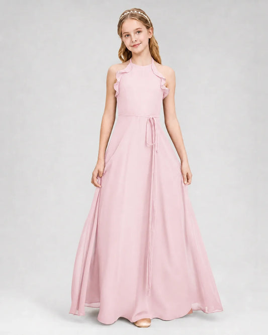 Pink Chiffon A-line Junior Bridesmaid Dress Front View