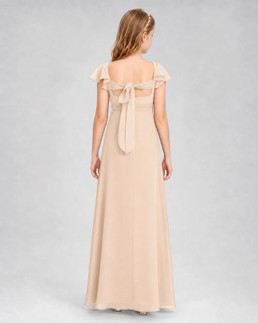 Peach chiffon A-line junior bridesmaid dress Back View