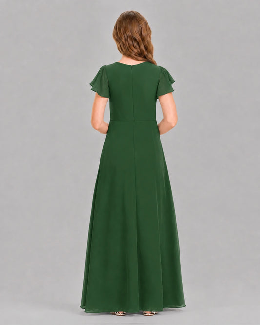 Emerald Green A-line Junior Bridesmaid Dresses Back