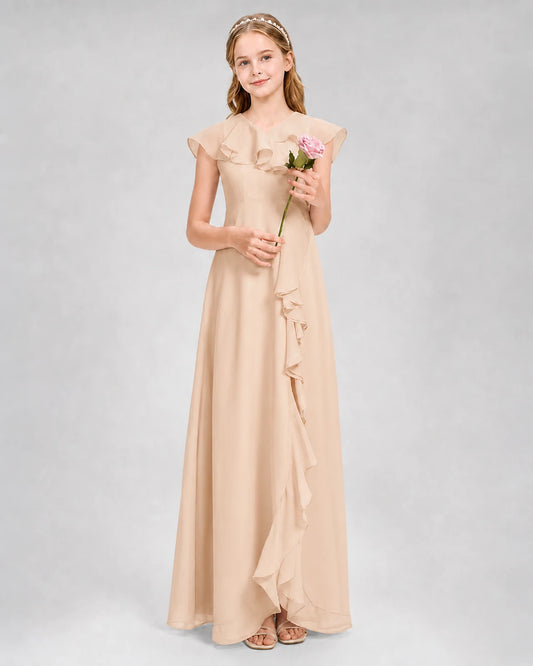 Peach A-line Junior Bridesmaid Dresses Front