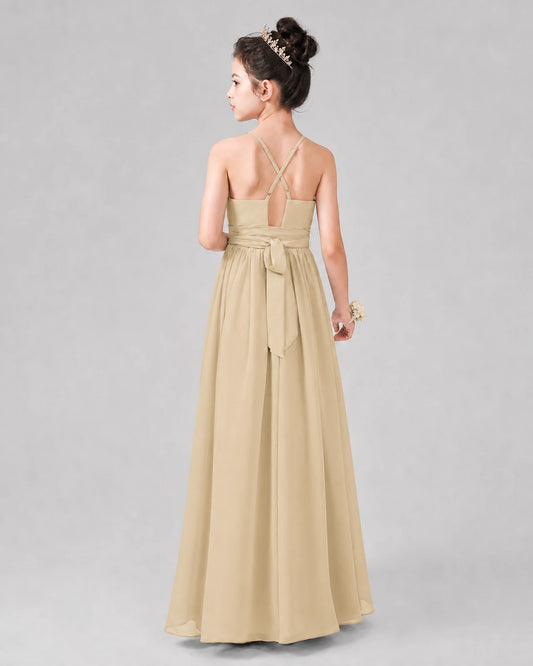 Champagne A-line Junior Bridesmaid Dresses Back