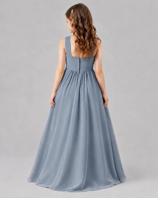 Dusty Blue A-line Junior Bridesmaid Dresses Back