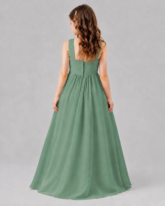 Eucalyptus A-line Junior Bridesmaid Dresses Back