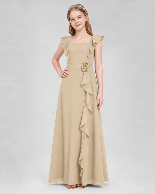 Champagne A-line Junior Bridesmaid Dresses Side