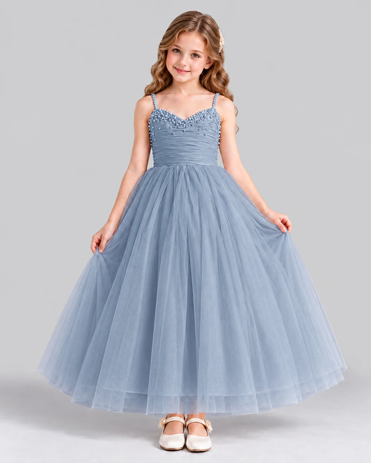 Dusty Blue Ball Gown Girls Formal Dress Front