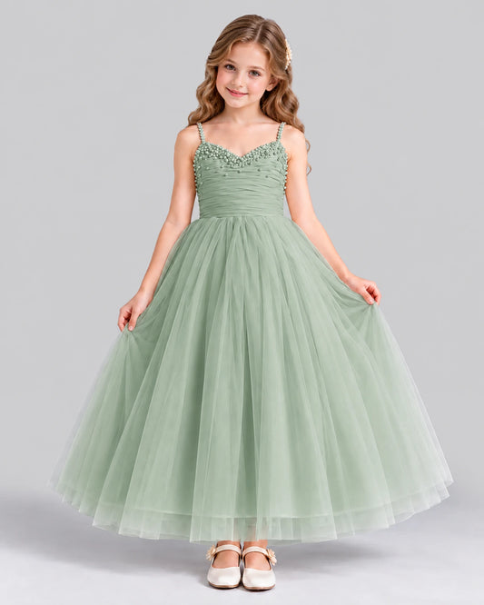 Sage Green Ball Gown Girls Formal Dress Front