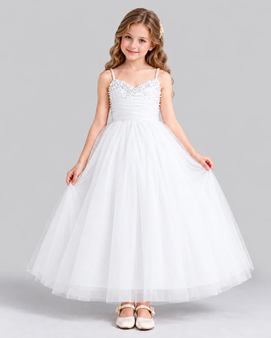 White Ball Gown Girls Formal Dress Front