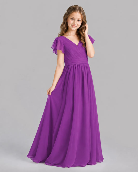 Purple A-line Junior Bridesmaid Dresses Back