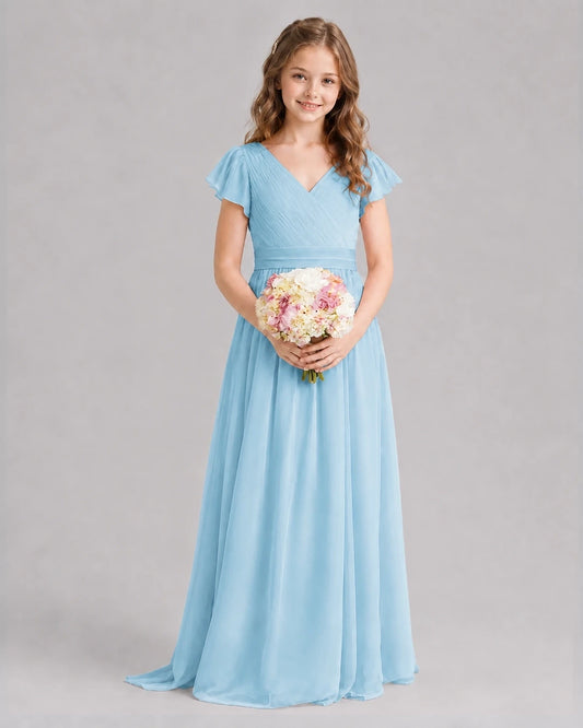 Sky Blue A-line Junior Bridesmaid Dresses Front