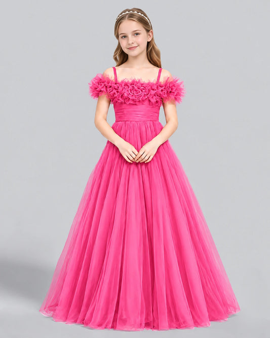Hot Pink Ball Gown Girls Formal Dress Front