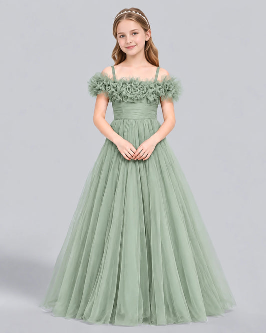 Sage Green Ball Gown Girls Formal Dress Front