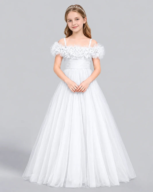 White Ball Gown Girls Formal Dress Front
