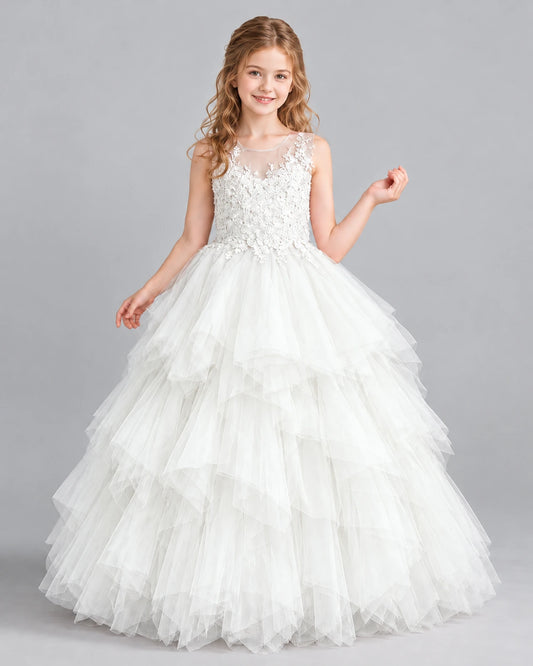 Ivory Ball Gown Girls Pageant Dress Front