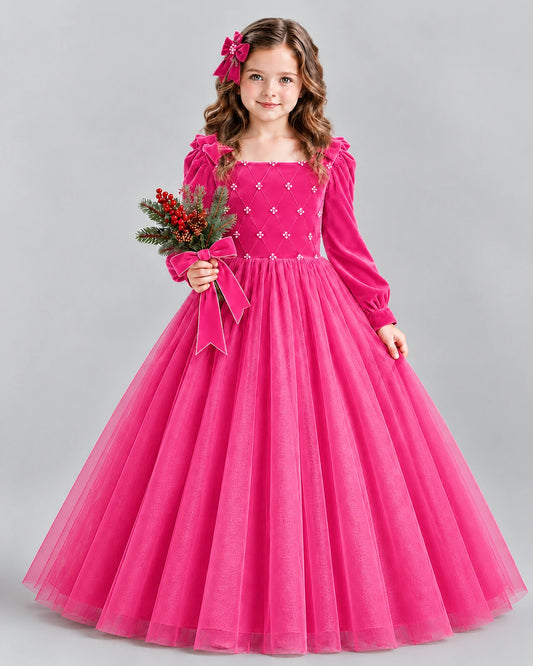 Hot Pink Ball Gown Girls Formal Dress Front