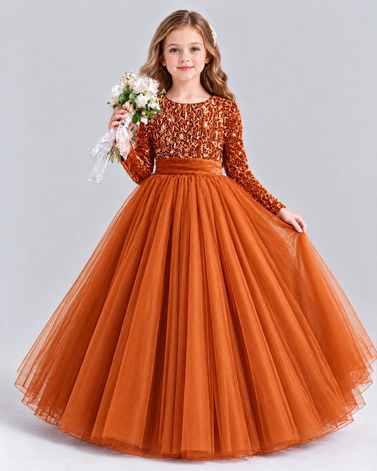 Burnt Orange Ball Gown Girls Formal Dress Front