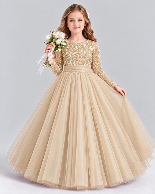 Champagne Ball Gown Girls Formal Dress Front