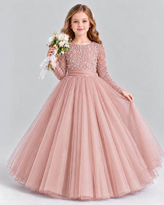Dusty Rose Ball Gown Girls Formal Dress Front