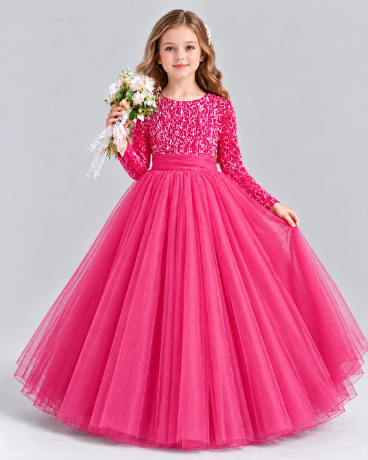 Hot Pink Ball Gown Girls Formal Dress Front