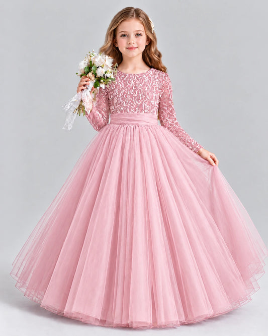 Pink Ball Gown Girls Formal Dress Front