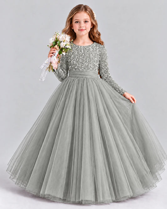 Silver Ball Gown Girls Formal Dress Front