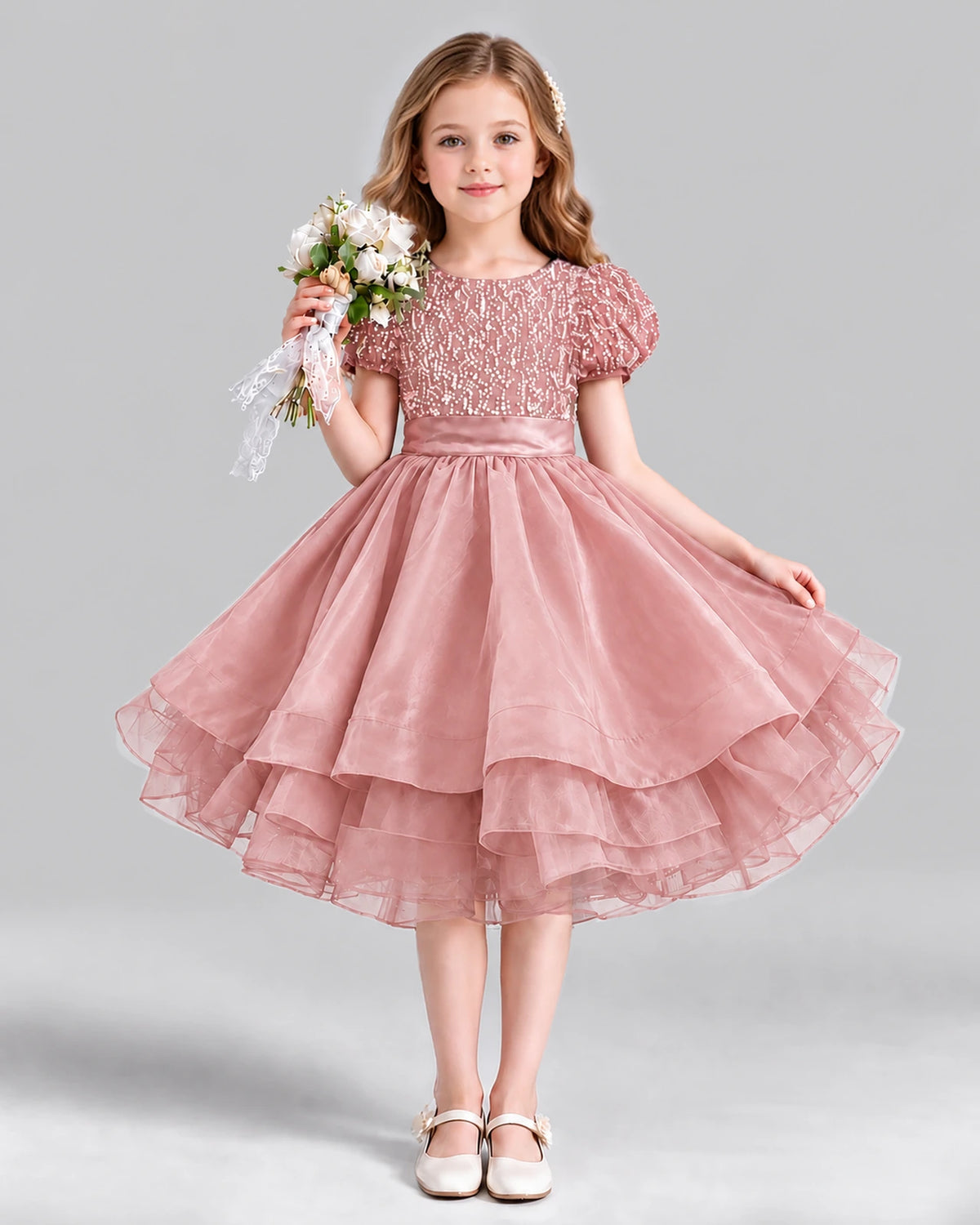 Dusty Rose Ball Gown Girls Formal Dress Front