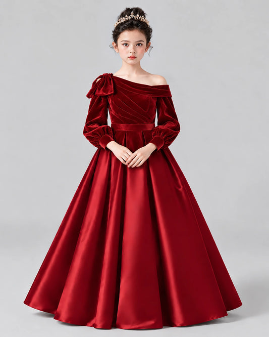 Burgundy Ball Gown Girls Formal Dress Front