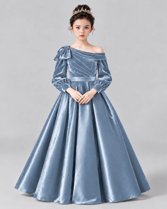 Dusty Blue Ball Gown Girls Formal Dress Front