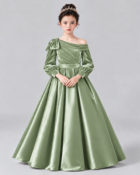 Sage Green Ball Gown Girls Formal Dress Front