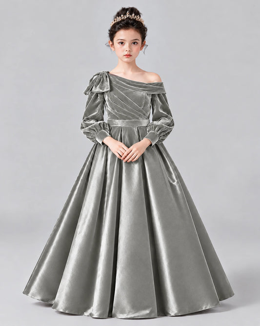 Silver Ball Gown Girls Formal Dress Front