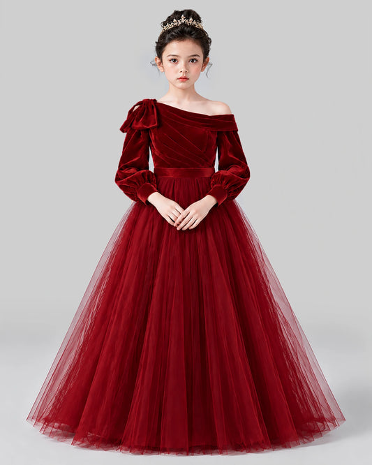 Burgundy Ball Gown Girls Formal Dress Front
