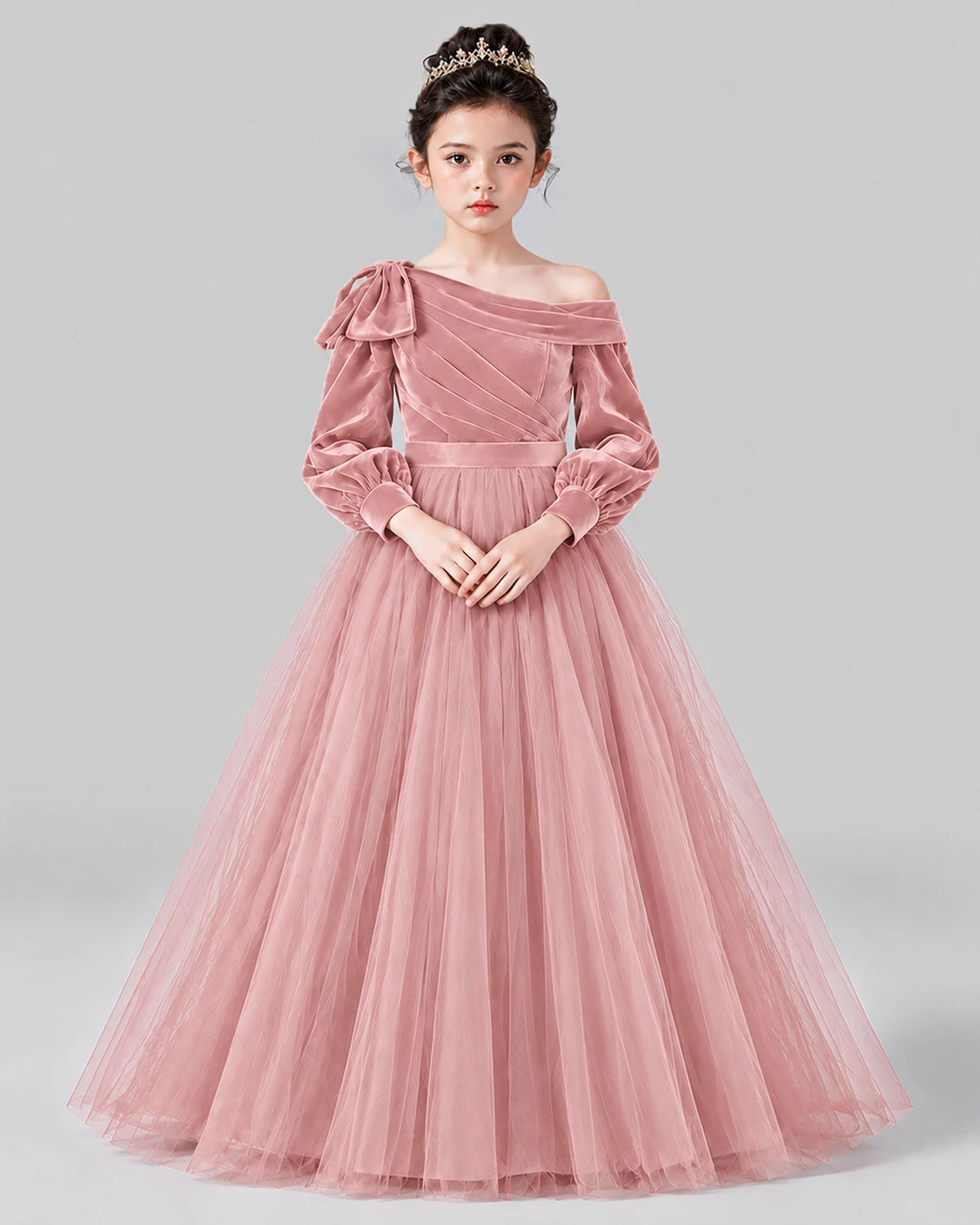 Dusty Rose Ball Gown Girls Formal Dress Front