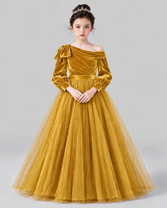 Gold Ball Gown Girls Formal Dress Front