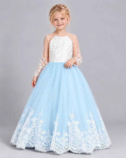 Baby Blue Ball Gown Girls Formal Dress Front