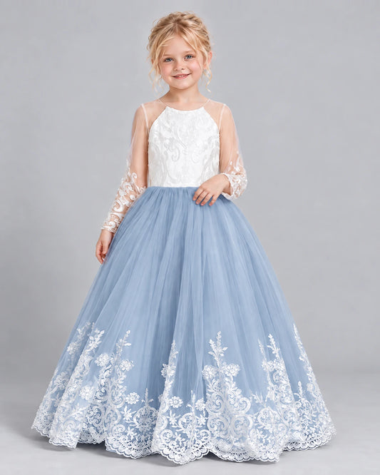 Dusty Blue Ball Gown Girls Formal Dress Front