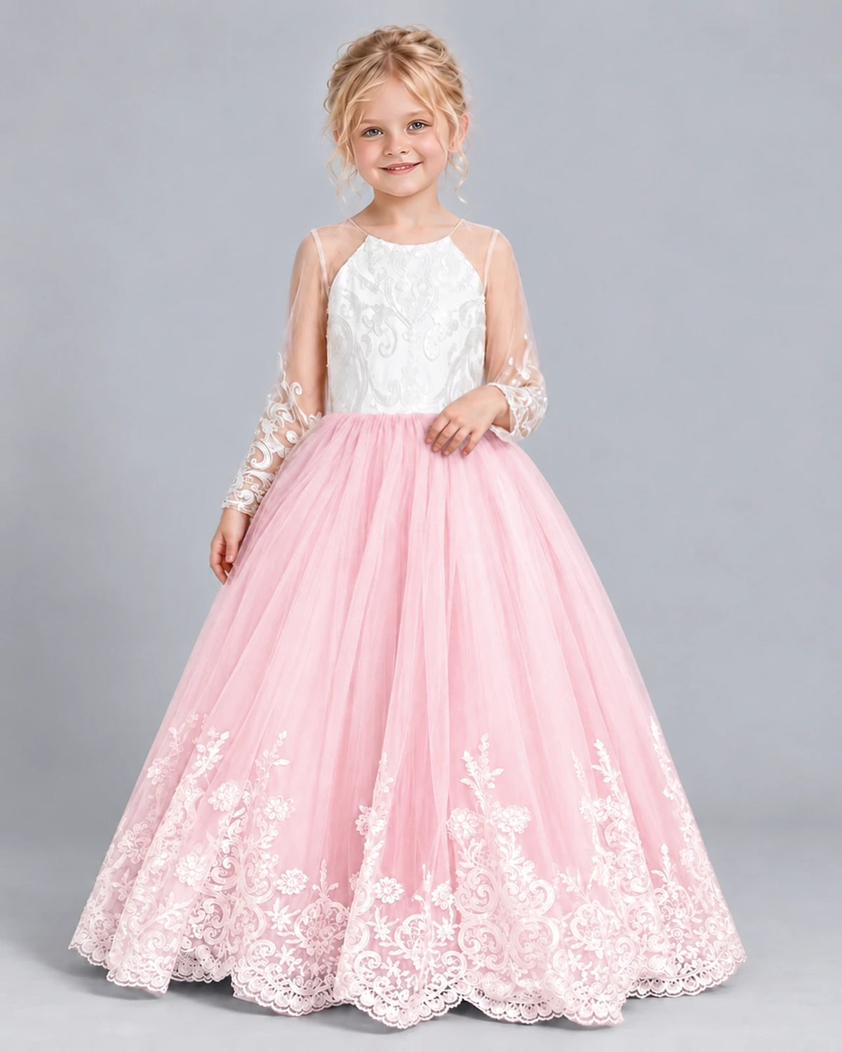 Pink Ball Gown Girls Formal Dress Front