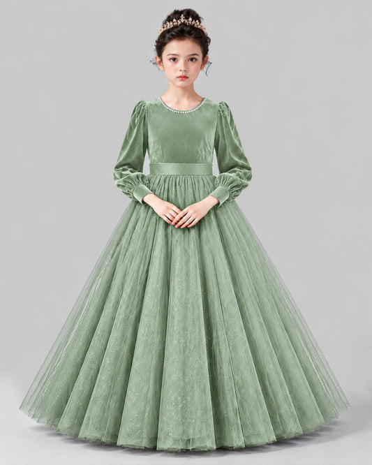 Sage Green Ball Gown Girls Formal Dress Front