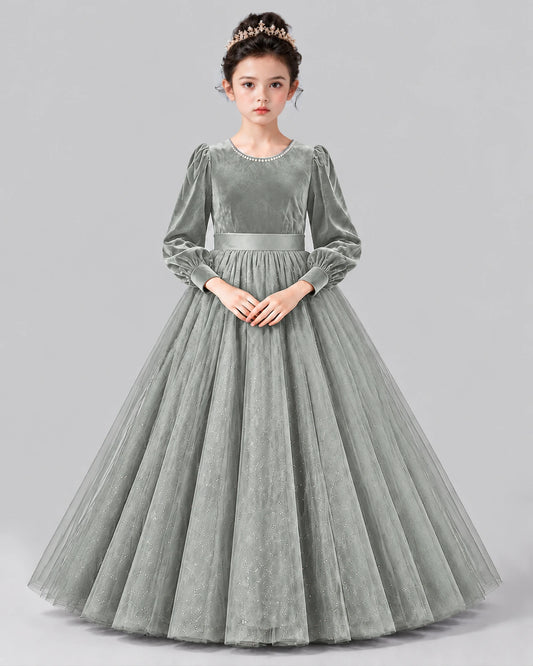 Silver Ball Gown Girls Formal Dress Front