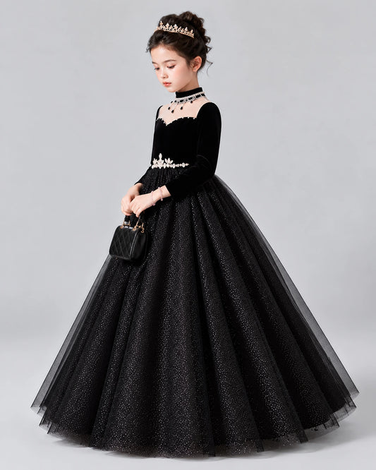 Black Ball Gown Girls Formal Dress Front