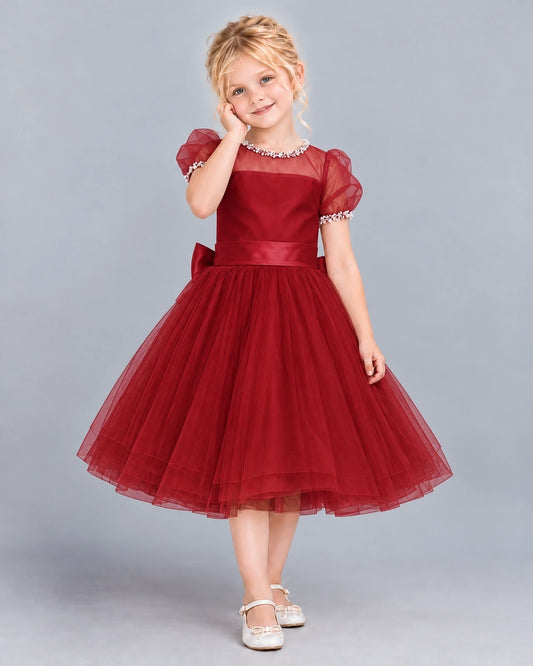 Burgundy Ball Gown Girls Formal Dress Front