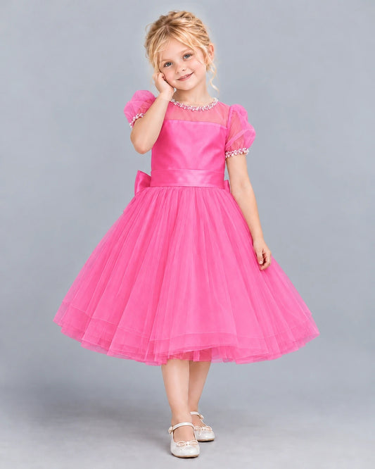 Hot Pink Ball Gown Girls Formal Dress Front